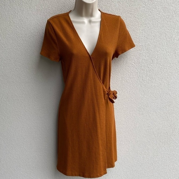 Madewell Texture & Thread Faux Wrap Side Tie Dress in Mustard Yellow Ochre Sz S - Picture 1 of 6